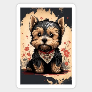 Super Cute Yorkshire Terrier Puppy Portrait Japanese style Sticker